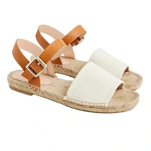 J. Crew Leather and Canvas Made in Spain ankle-strap espadrilles Beige 10 NWT